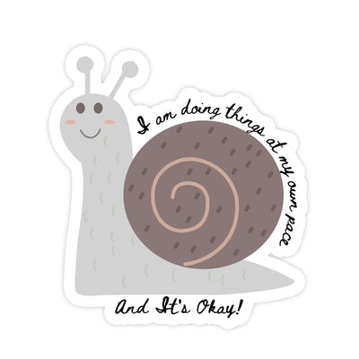 At My Own Pace Mental Health Snail Sticker - stickerbullAt My Own Pace Mental Health Snail StickerRetail StickerstickerbullstickerbullTaylor_MotivateSnail [#44]Cute Snail Bumper Sticker with text 'Hello, I'm Taking Life at My Own Pace', promoting mental health awareness and self-care