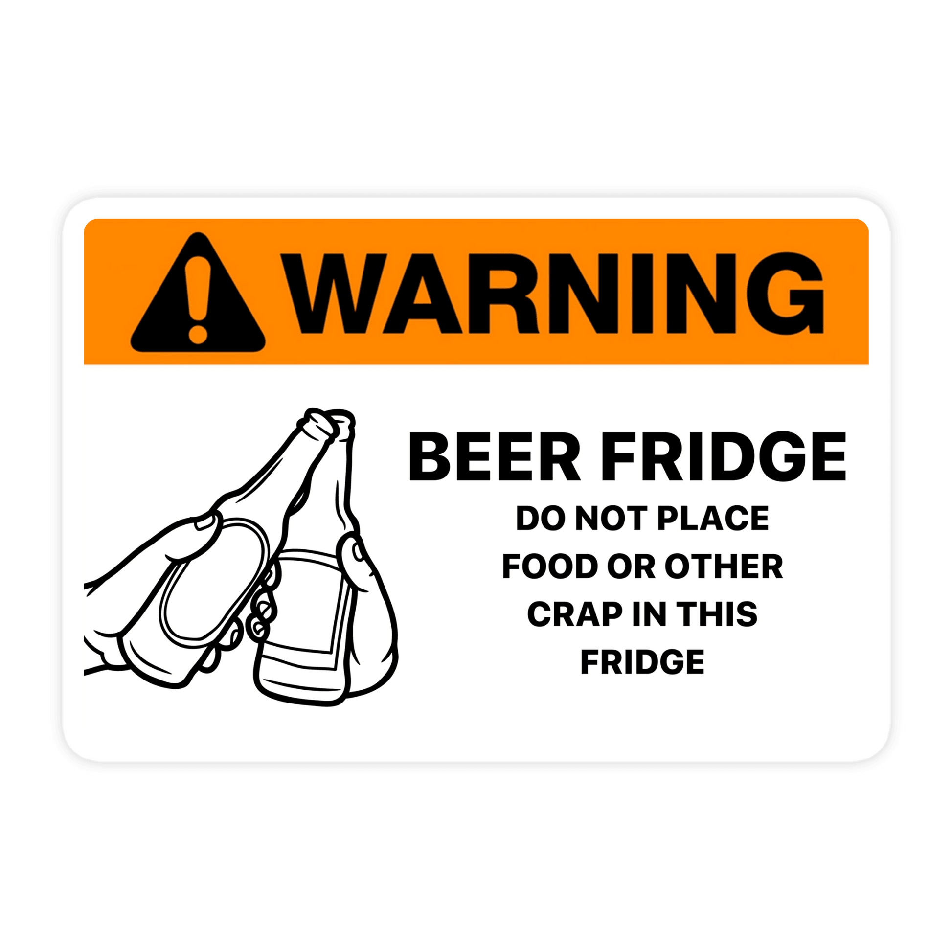 Warning Beer Fridge Caution Sticker - Sticker Bull, white and orange beer fridge caution warning sticker, meme sticker