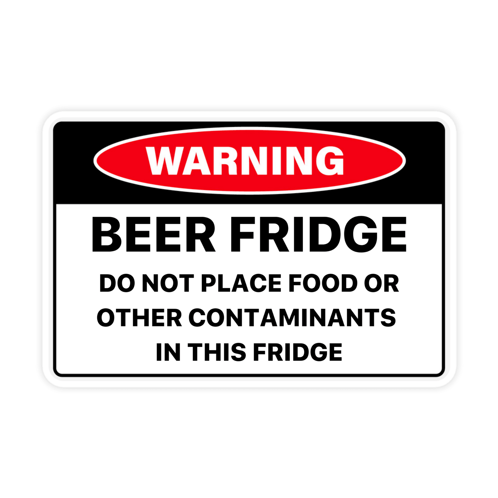 Red and black "Warning Beer Fridge" sticker for fun and humorous caution Sticker Bull Meme Sticker